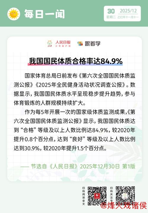 2025年我国国民体质达标及以上人群占比达84.9% 2025年我国国民体质达标及以上人群占比达84.9%