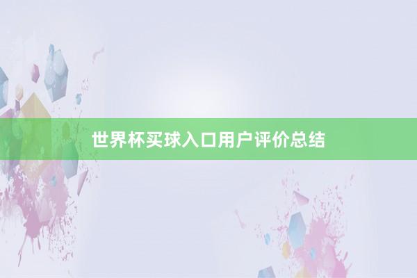 世界杯买球入口用户评价总结